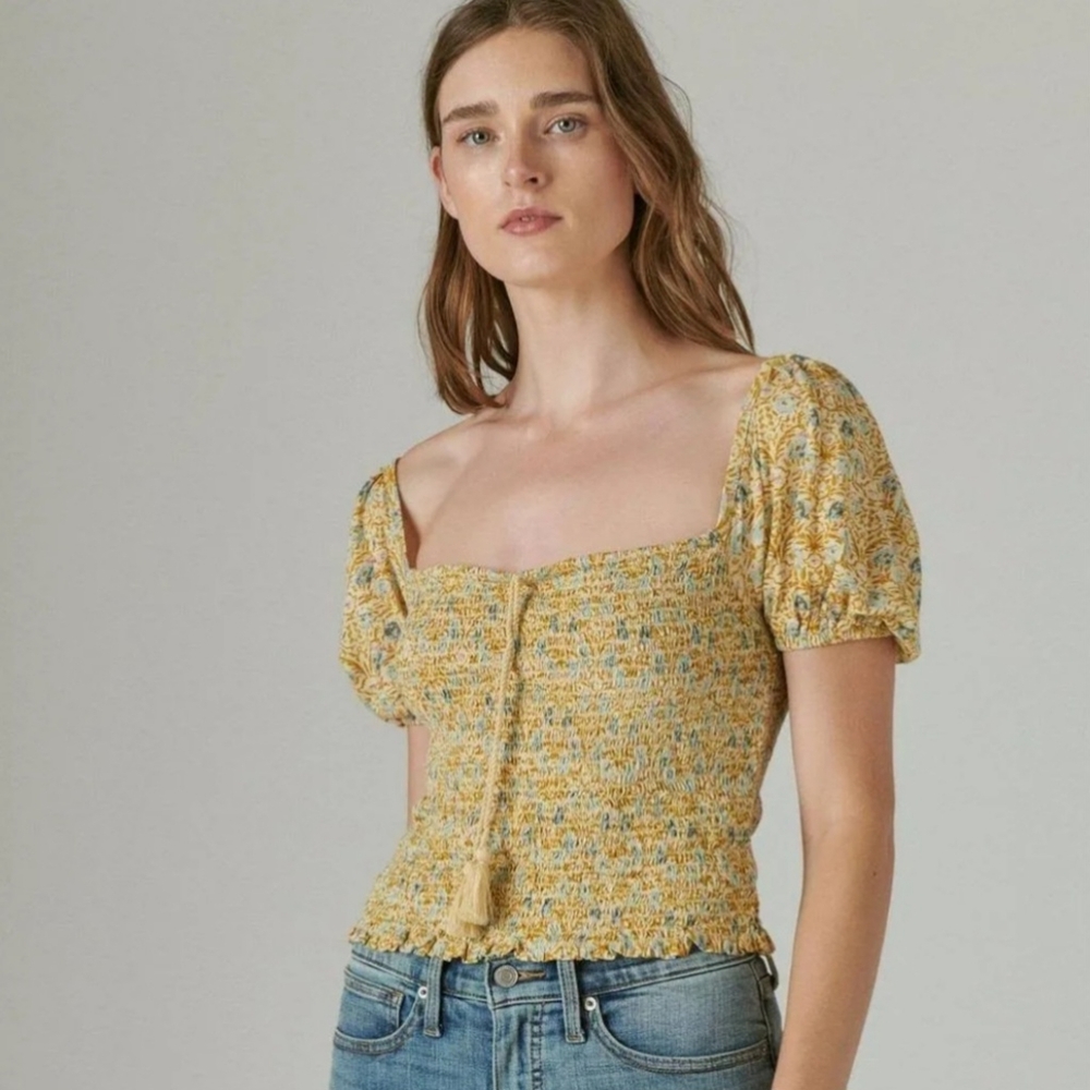 NWOT Lucky Brand Smocked Square Neck Top